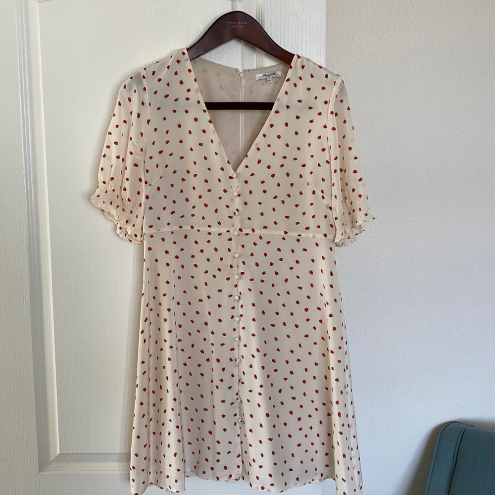 Madewell Silk Strawberry Print Dress